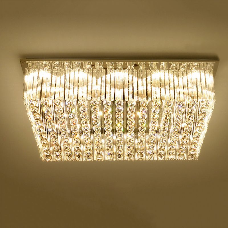 Geometric Stainless-Steel LED Ceiling Light in Modern Luxury Style Crystal Indoor Flush Mount in Silver