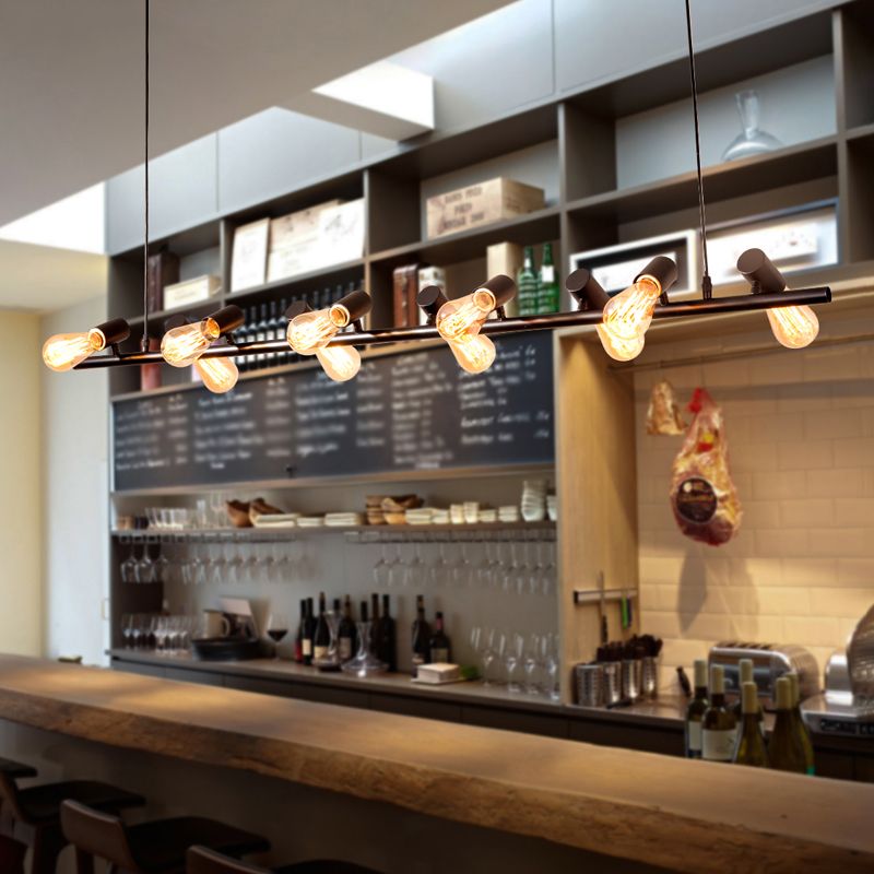 Multi Lights Bare Bulb Island Light Black Industrial Metal Cafe Shop Island Lamp