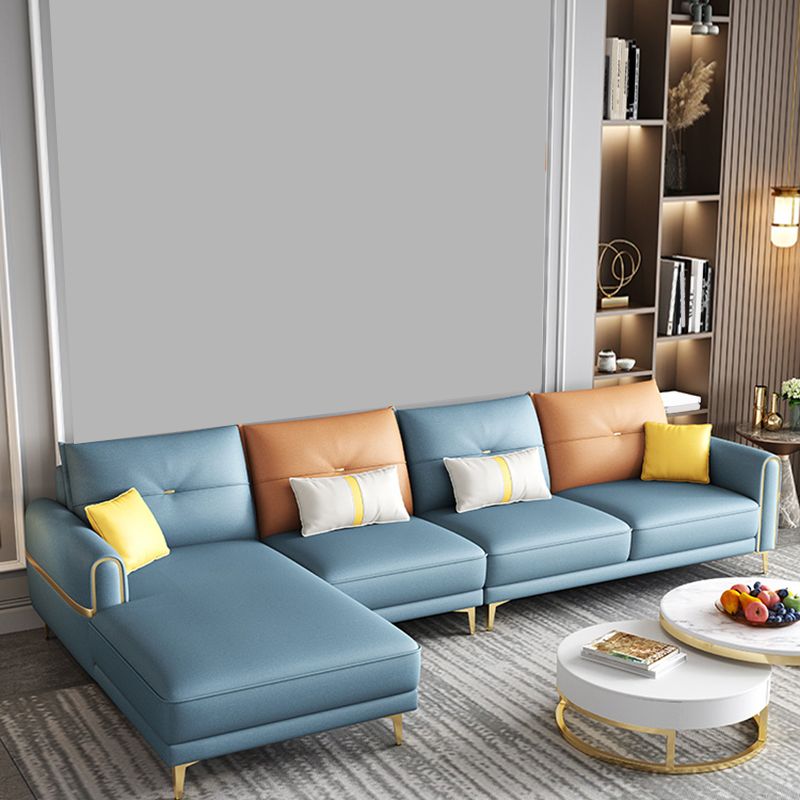 Modern Faux Leather Sofa with Bolster Pillows for Living Room