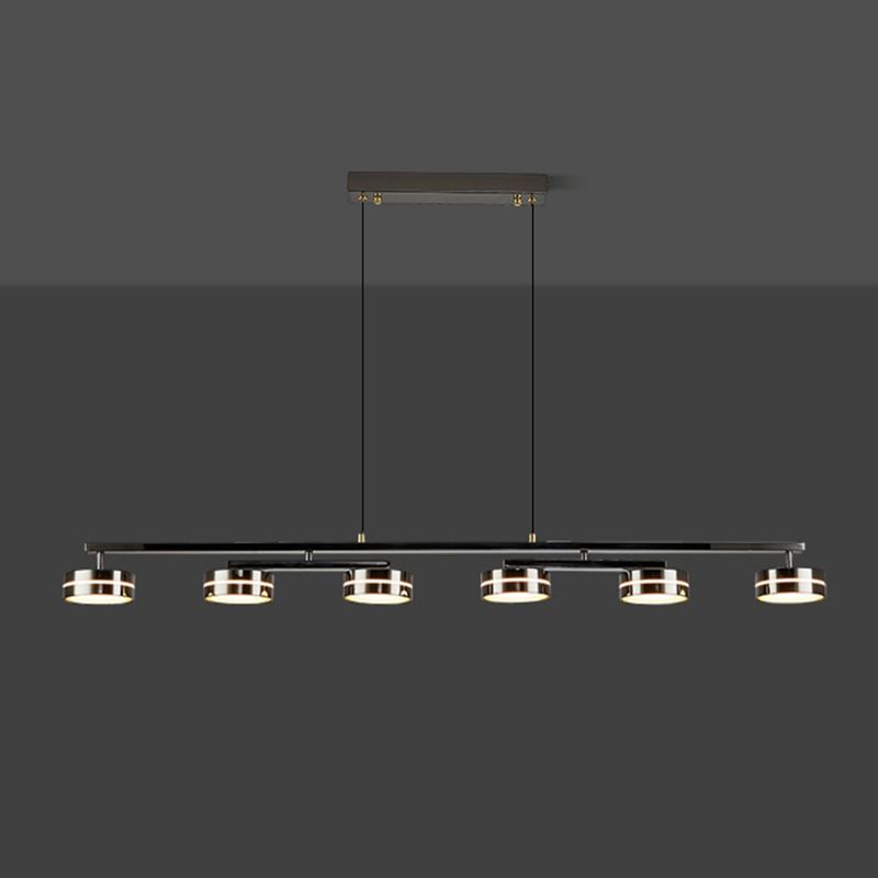 Contemporary Hanging Light Drum Island Light Fixture in Black for Dining Room