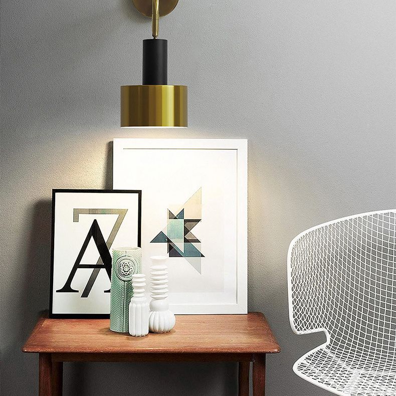 Postmoderne trommelschaduw Leeswandlamp metaal 1 hoofd slaapkamer wandlicht in zwart-goud