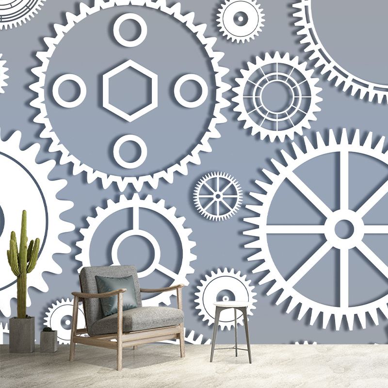 Horizontal Illustration Metal Gears Mural Mildew Resistant for Meeting Room