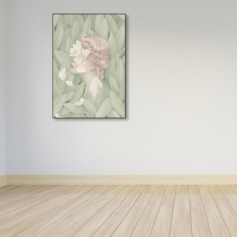 Soft Color Illustrated Maiden Wrapped Canvas Textured Pop Art Living Room Wall Decor