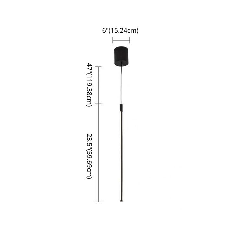 Minimalist Style LED Stick Pendant Metal Bedroom Linear Suspension Lighting in Black
