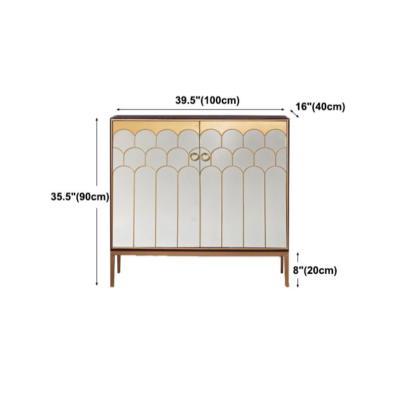 Glam Wood Top Kitchen Server Gold Frame Buffet Server for Living Room