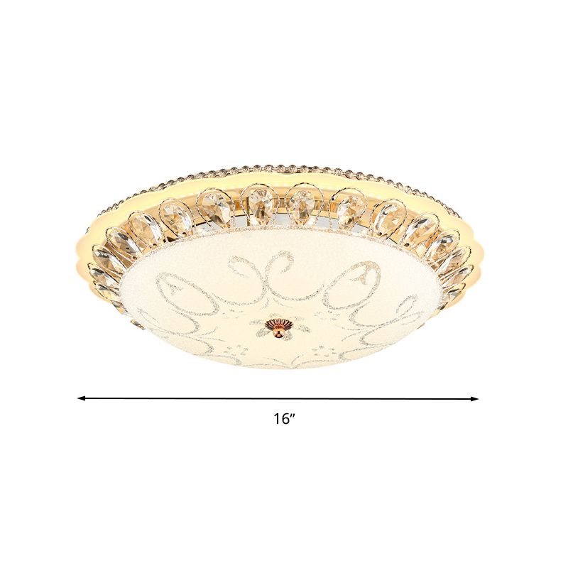 Witte Glazen Ketel Plafond Lamp Moderne Led Flush Mount Light Armatuur met K9 Crystal Accent, 12 "/16" /19.5 " Wide