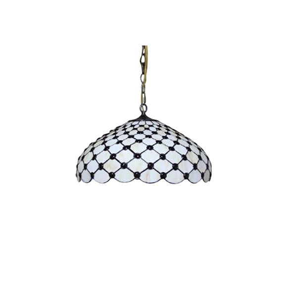 Tiffany Jeweled Down Pendant 2 Lights White Stained Glass Ceiling Suspension Lamp for Dining Room