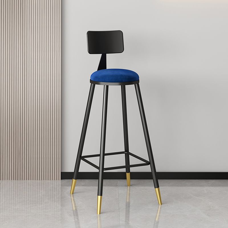 Modern Armless Backrest Counter Stool Iron Couture Bar Stool with Velvet Cushion and Pedal