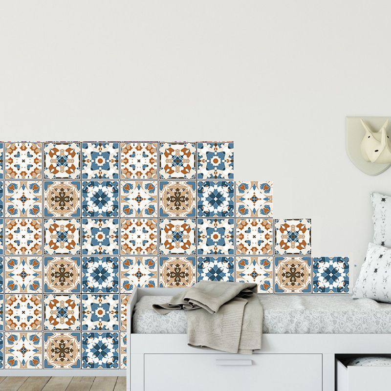 Boho Chic Flower-Like Wallpaper Panels PVC Peel and Paste Blue-Brown Wall Art for Kitchen