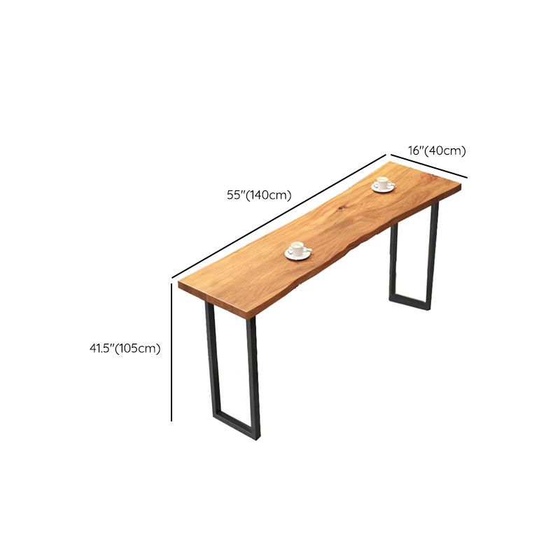 Modern Bar-height Table Solid Wood Top Pub Table with Black Metal Base
