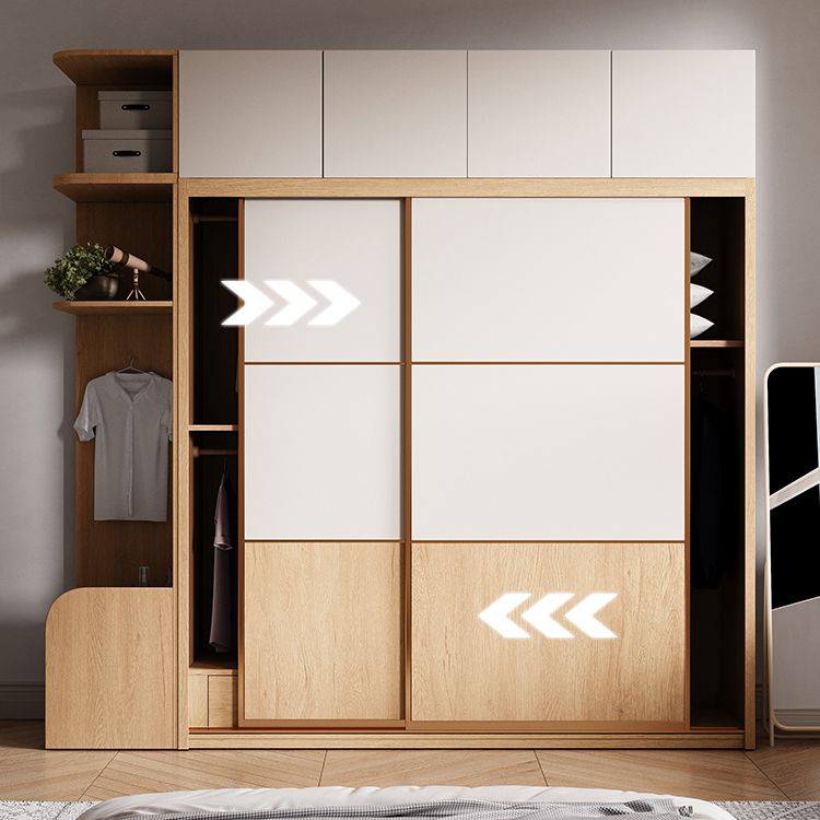 Sliding Engineered Wood Wardrobe Cabinet with Drawer Modern Wardrobe Closet