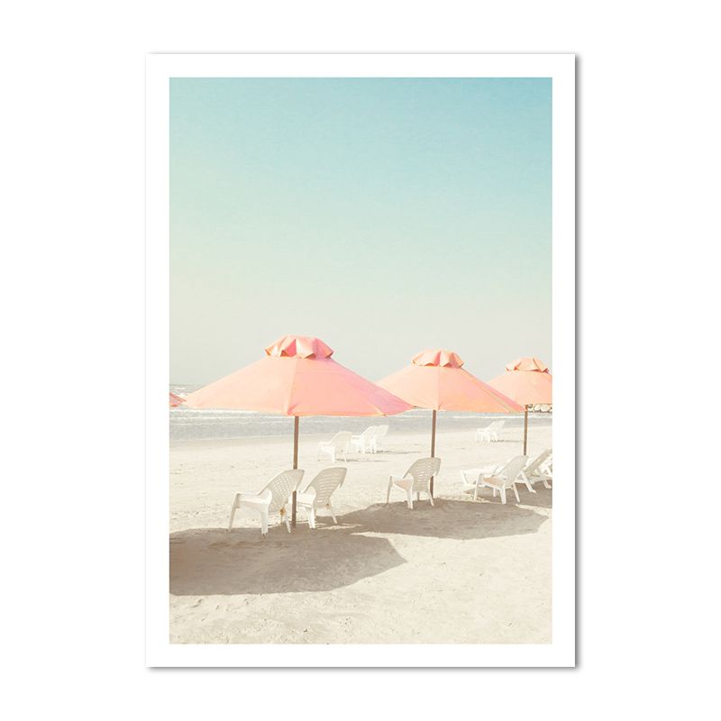 Beach Chair and Umbrella Canvas Pink-Mint Green Tropical Wall Art Decor for Bedroom