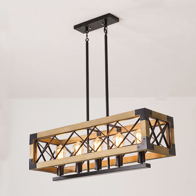 Industrial Style Rectangle Island Pendants 5-Light Metal Pendant Lights for Dining Room