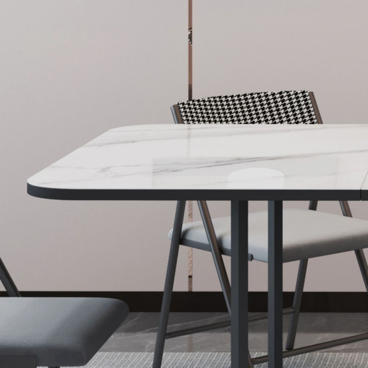 Modern Style Rectangle Dining Table Sintered Stone Drop-Leaf Dining Table with Black Frame