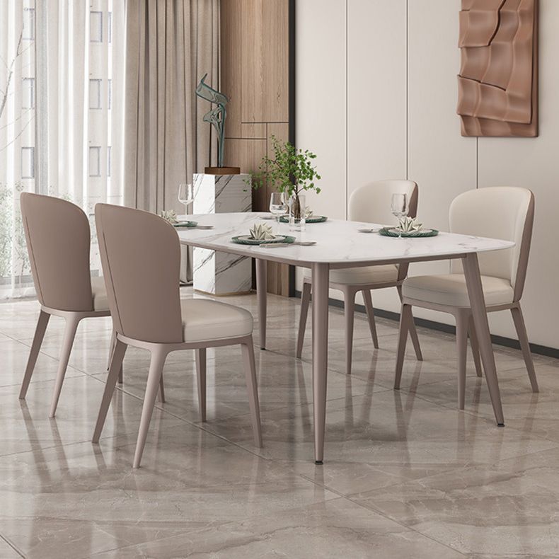 Nordic 1/2/5/7 Pieces Rectangle Dining Set Sintered Stone Dining Table with Leather Chairs