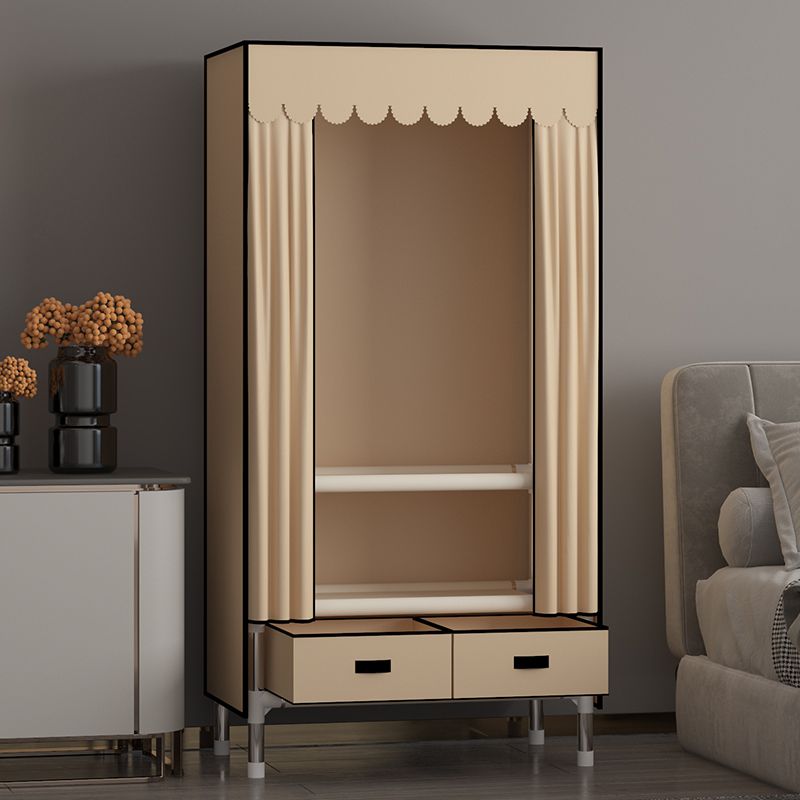 Metal Frame Wardrobe Armoire Contemporary Style Wardrobe Cabinet with Drawers