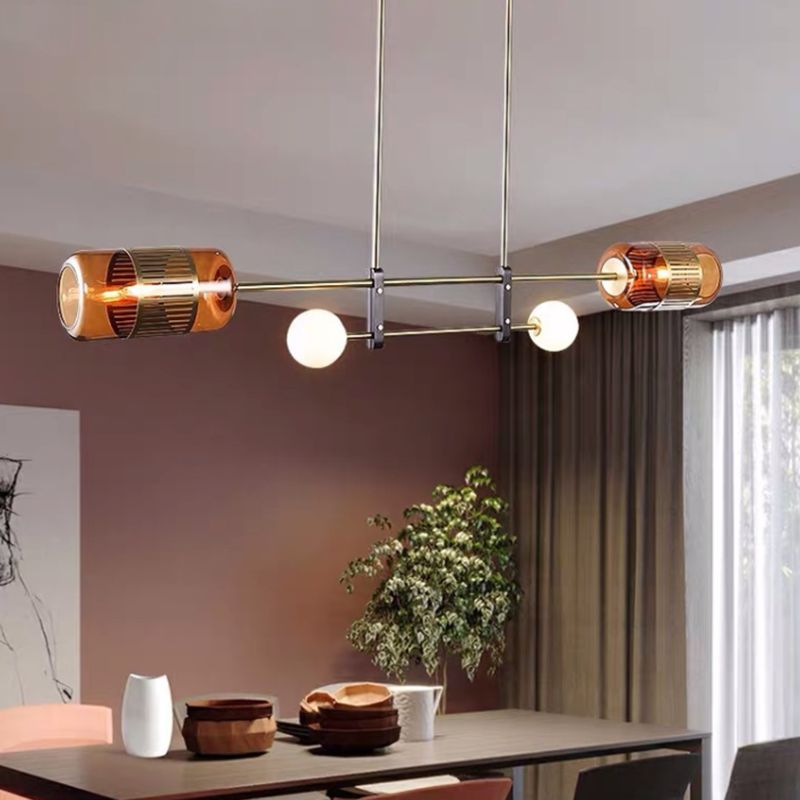 Ball and Cylinder Glass Suspension Lighting Postmodern 4-Light Island Light for Diner