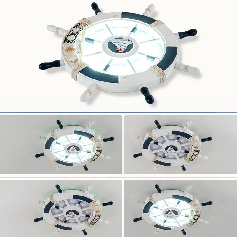 Salle des enfants Plafond Fixation de la lumière Creative Boy Bedroom Study Cartoon Pirate Ship Rudder Mediterranean Style LED LED