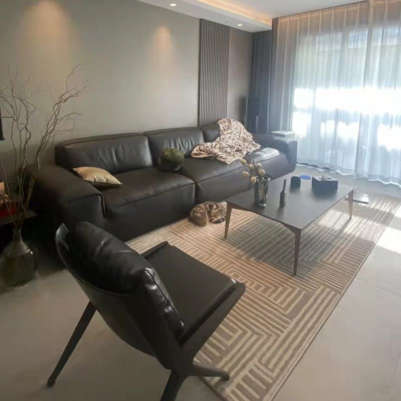 Modern Living Room Area Carpet Grey Solid Color Area Rug Polyester Non-Slip Backing Rug