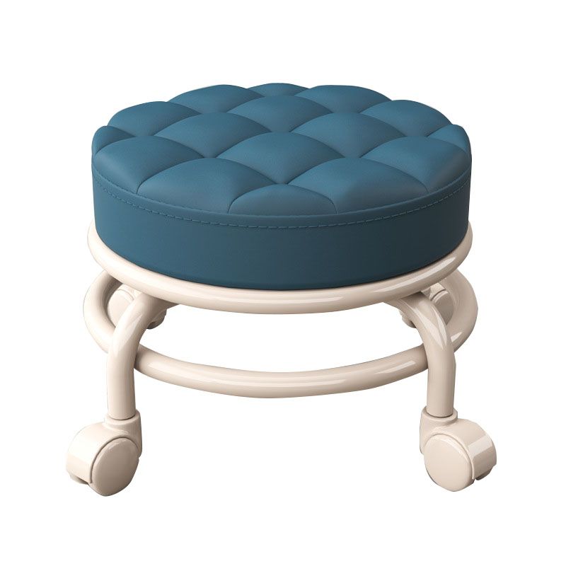 Stain Resistant Ottoman Solid PU Leather Tufted Round Ottoman with Wheels