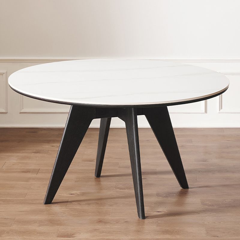 48 Inch Modern White Stone Top Dining Table with 4 Black Oak Legs