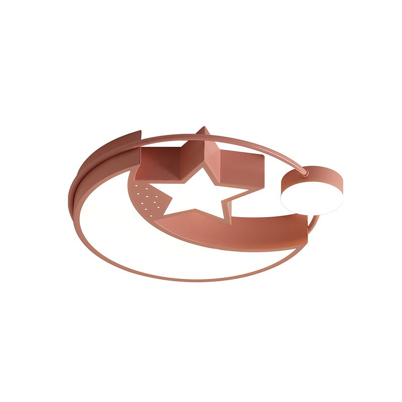 Pink Finish Mond und Sternenhimmel Flush Nordic LED Acryl Flushmount Licht für Mädchen Schlafzimmer