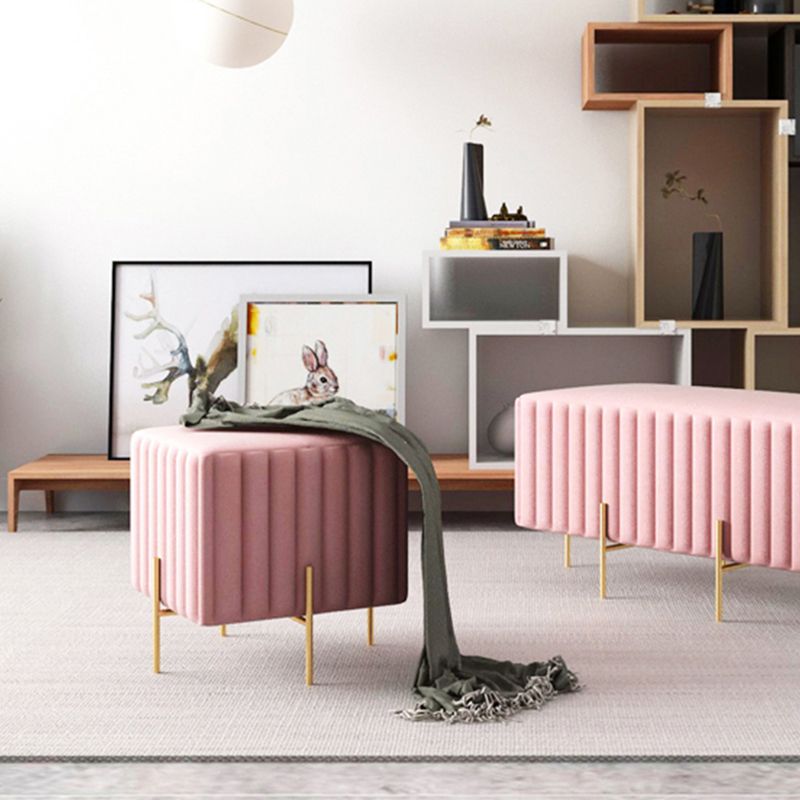 Glam Square Boucle Pouf Plain Velvet Metal Frame Water Resistant Ottoman Footrest