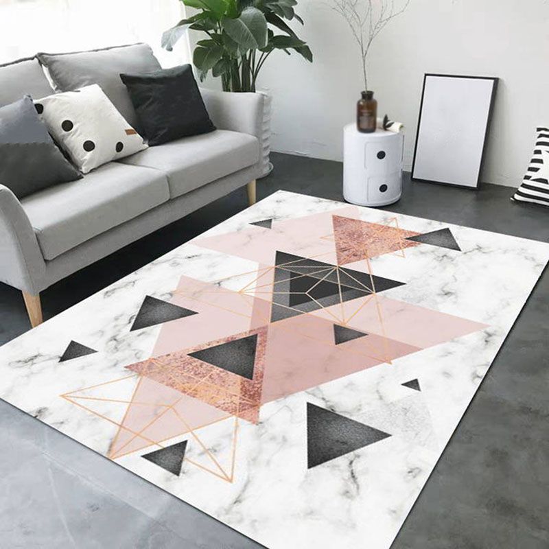 Modern Area Carpet Geometric Print Area Rug Polyester Living Room Carpet with Non-Slip Backing
