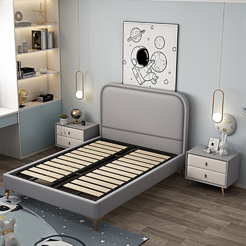 Modern Wooden Grey Standard Bed with Rectangular Headboard and Legs