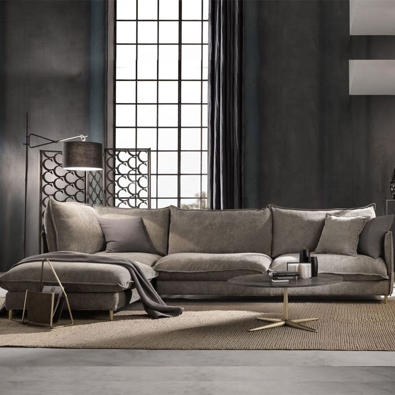 Linen Square Arm Sofa & Chaise with Reversible Modern Cushions Loose Back Sofa