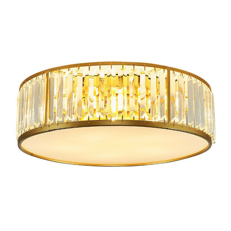 Bedroom Ceiling Mount Light Postmodern Gold Flush Mount Lamp with Drum Crystal Shade