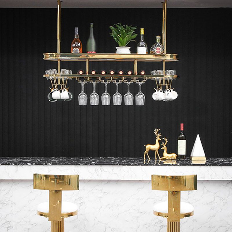 Stainless Steel Wine Holder Rack Modern Style Hanging Wine Rack Holder in Gold