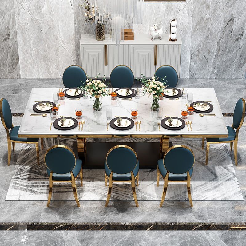 White Table Stone Top Traditional Luxury Rectangle Table with Stainless Steel Frame