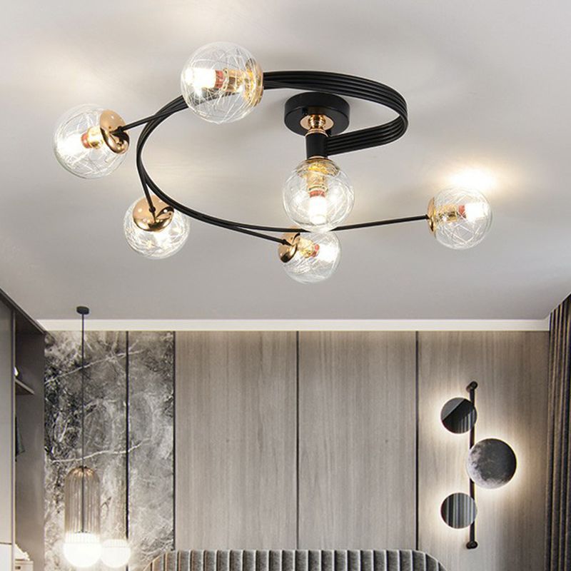 Sfera di vetro semi -filo Light Simple Simple Black Affermazione Black Mount Lampada con design a spirale