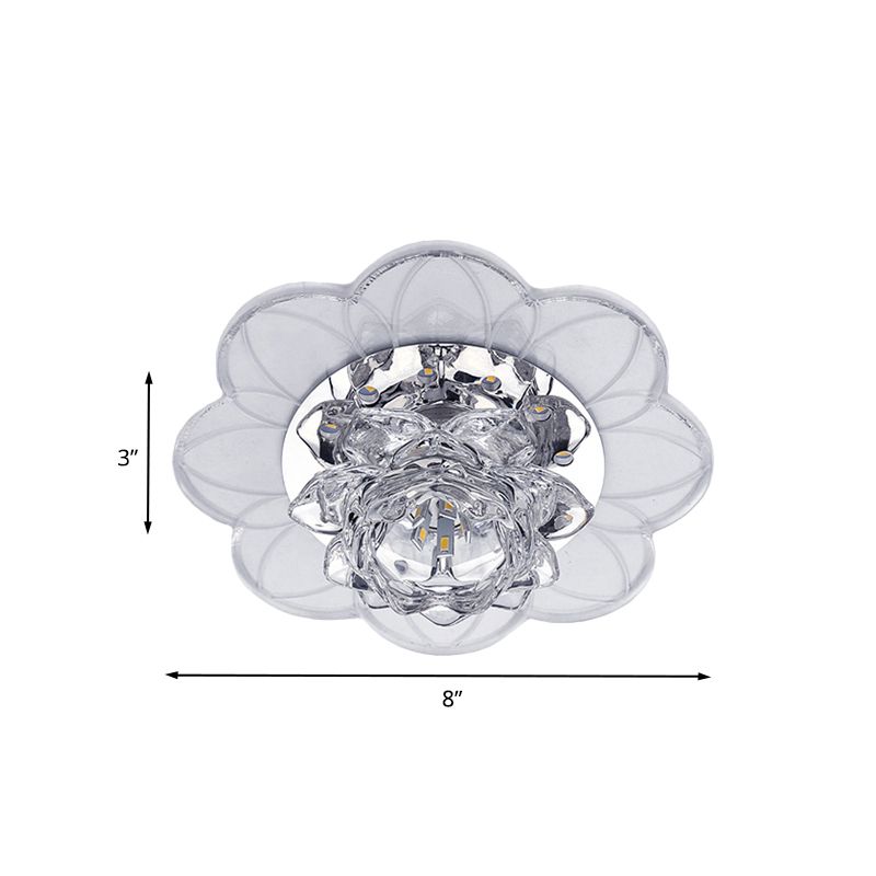 Modern Blooming Lotus Ceiling Flush Clear Crystal LED Hallway Flush Mount Recessed Lighting