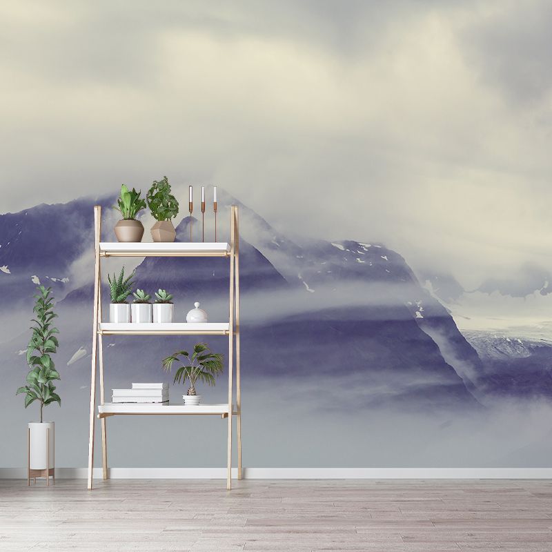 Modern Misty Forest Landscape Mural Light Color Stain-Proofing Wall Decor for Bedroom