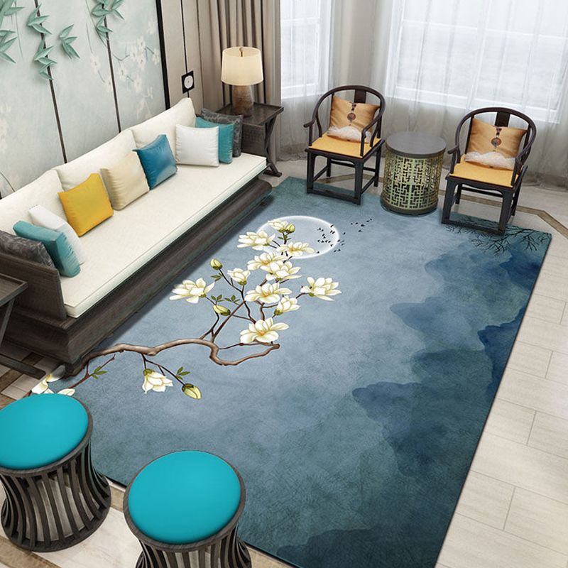 Multicolor Shabby Chic Area Carpet Polyester Plant Print Indoor Rug Anti-Slip Backing Carpet for Living Room