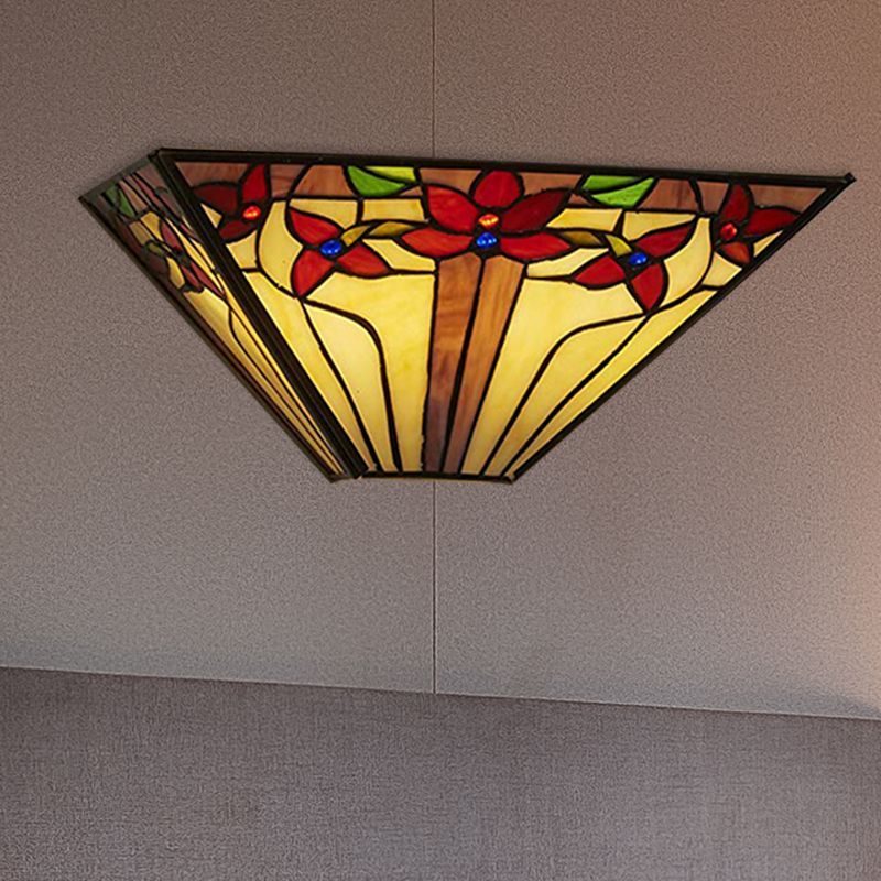 Floral Wall Sconce Light Mission Style Stained Glass 1 Light Wall Mount Light for Dining Room