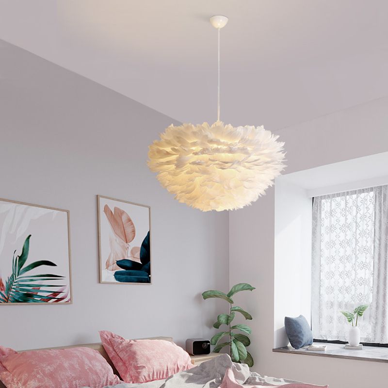 Shaded Bedroom Chandelier Light Fixture Feather Simplistic Ceiling Pendant Light