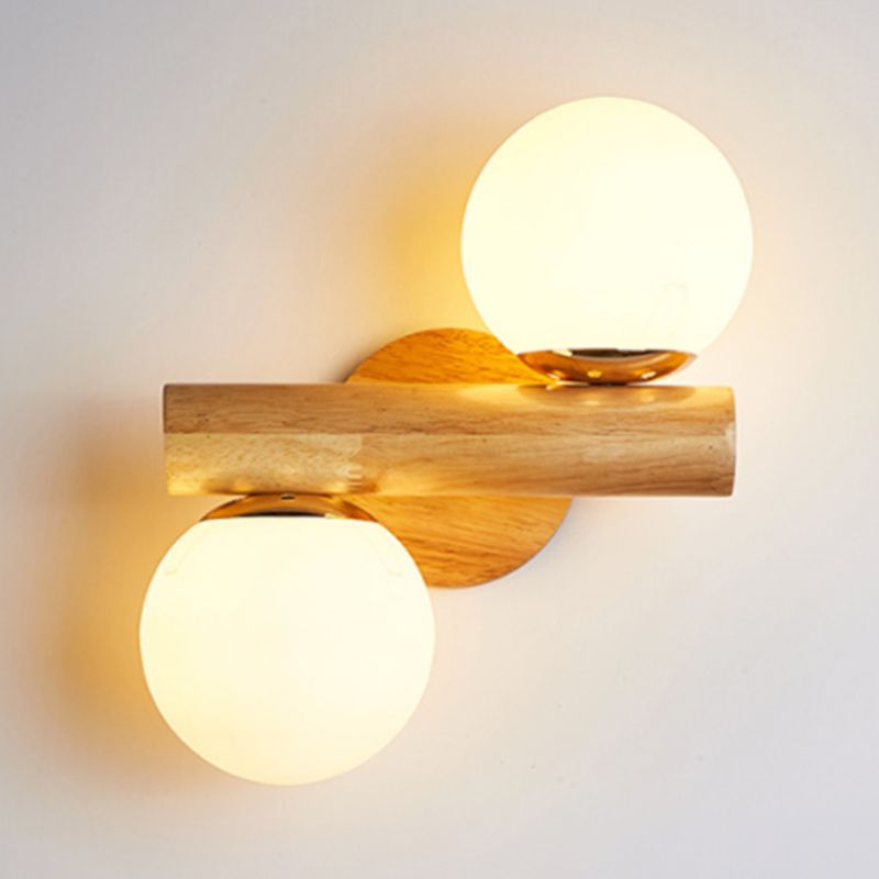 Contemporary Wood Wall Light White Glass Shaded Lighting for Hallway