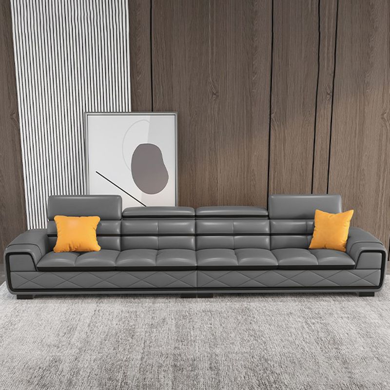 Contemporary Cloud Gray Square Arm Stationary Genuine Leather Sofa