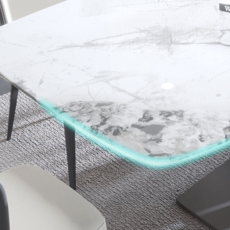 Contemporary Rectangle Sintered Stone Top Metal Base Dining Table Set