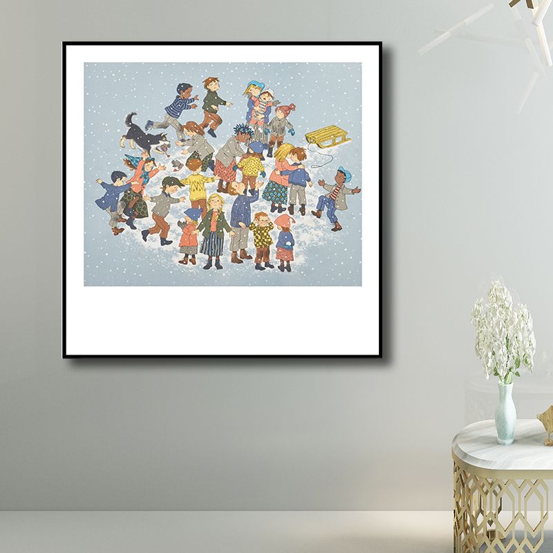 Toile imprimée de dessin de joueurs d'enfants, décoration murale texturée de couleur douce pour le salon