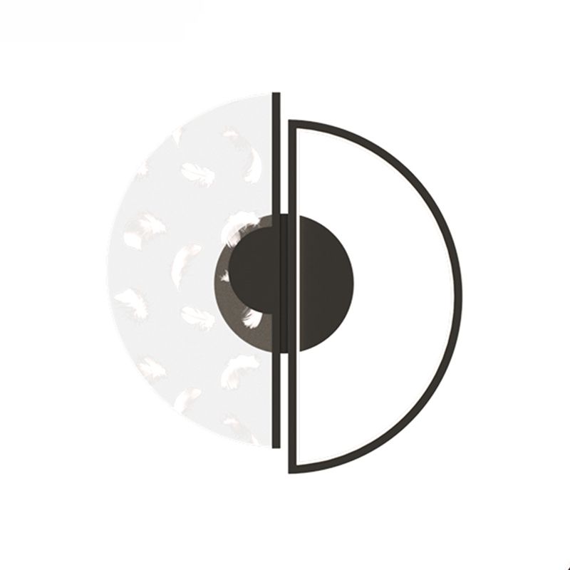 Modern Luxury LED Feather Ceiling Light Wrought Iron Circular Flush Mount with Acrylic Shade