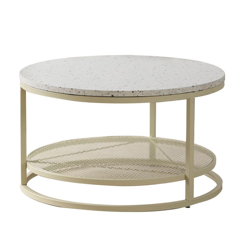 16"H Contemporary Coffee Table White Coffee Cocktail Table with Storage