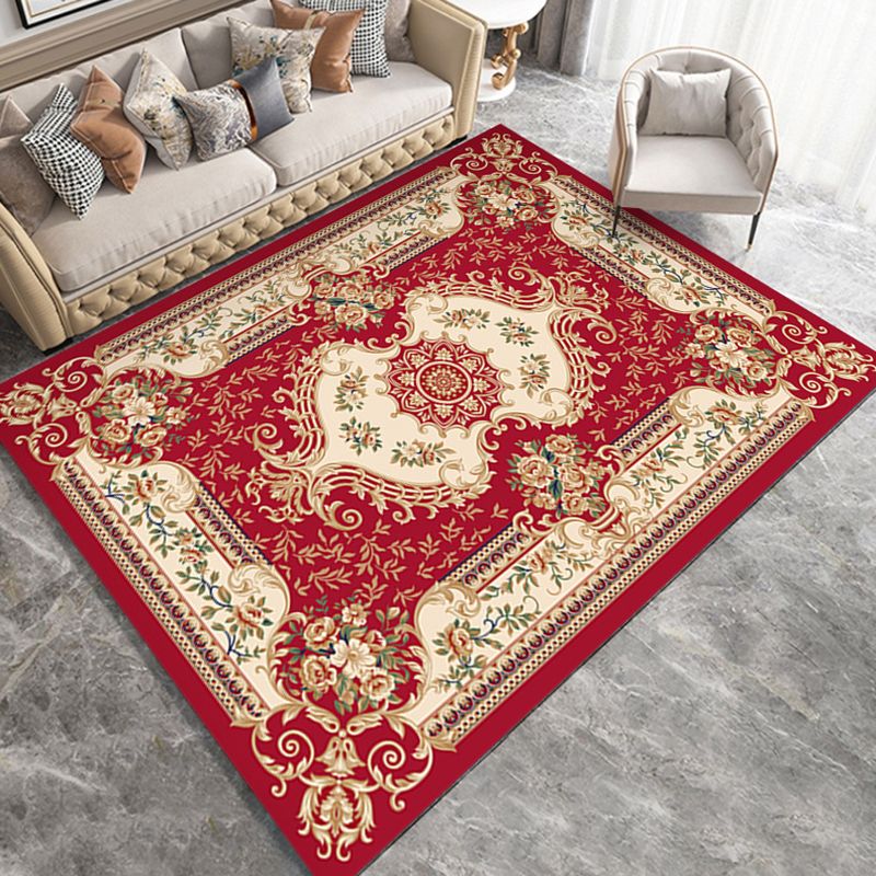 Classic Flower Print Rug European Style Polyester Carpet Anti-Slip Backing Carpet for Home Decor