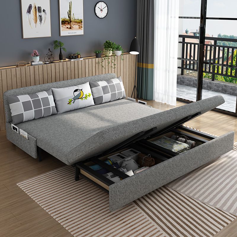 Contemporary Pillow Back Sleeper Sofa Storage Futon Grey Fabric Sofa Bed