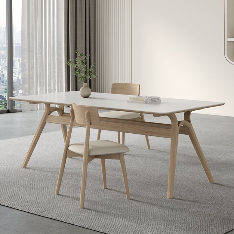 Contemporary Sintered Stone Top Ash Wood Base Dining Table with Chairs