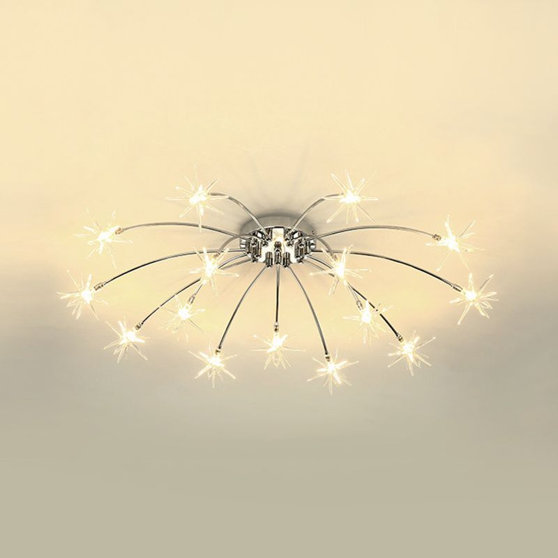 Lámpara de techo semi empotrada LED cromada/dorada contemporánea de montaje semiempotrado de metal en forma de fuegos artificiales 12/15/21 luces