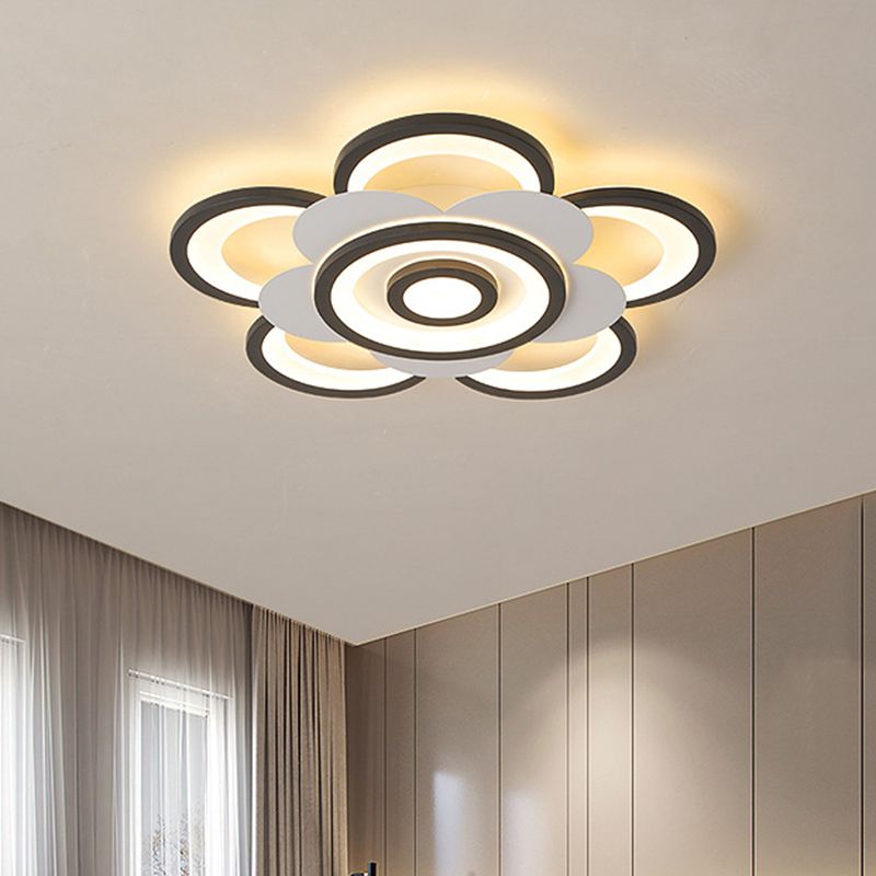 White and Black Flower-Like Flushmount Contemporary 20.5"/24.5" W LED Acrylic Ceiling Flush in White/Warm Light